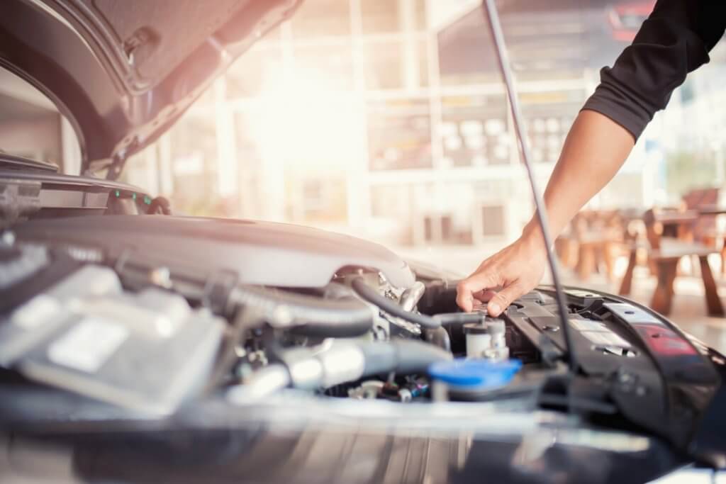 Engine of a car with the hood up