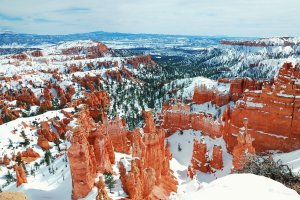 Bryce Canyon covered in snow in winter