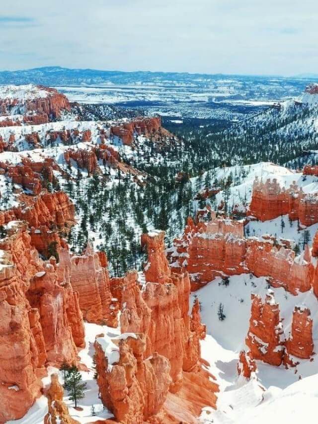 Bryce Canyon covered in snow in winter
