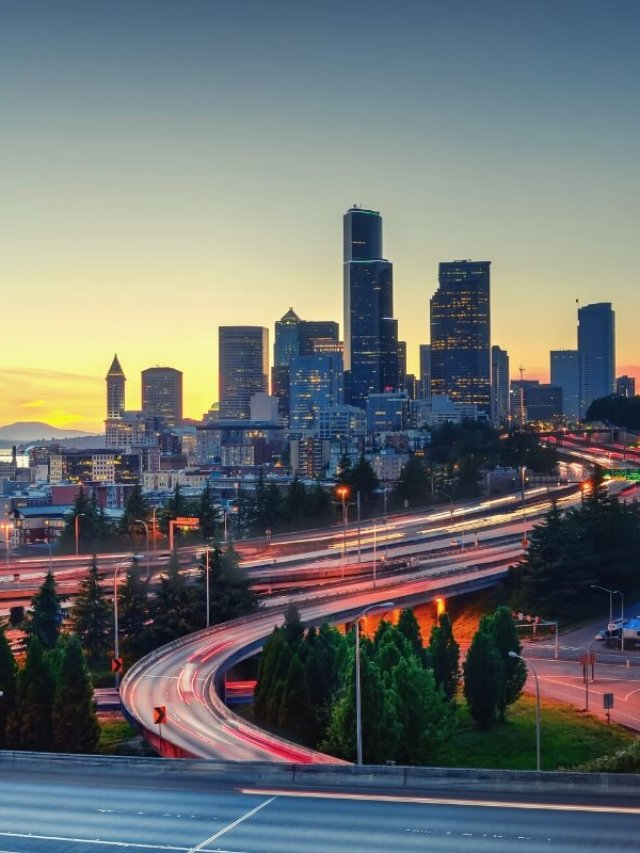 Seattle drive from San Francisco, arrival into downtown Seattle on the I-5