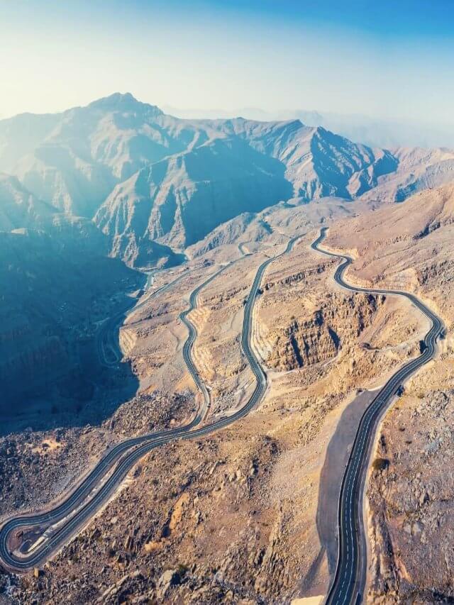 incredible winding mountain road Jebel jais in United arab emirates