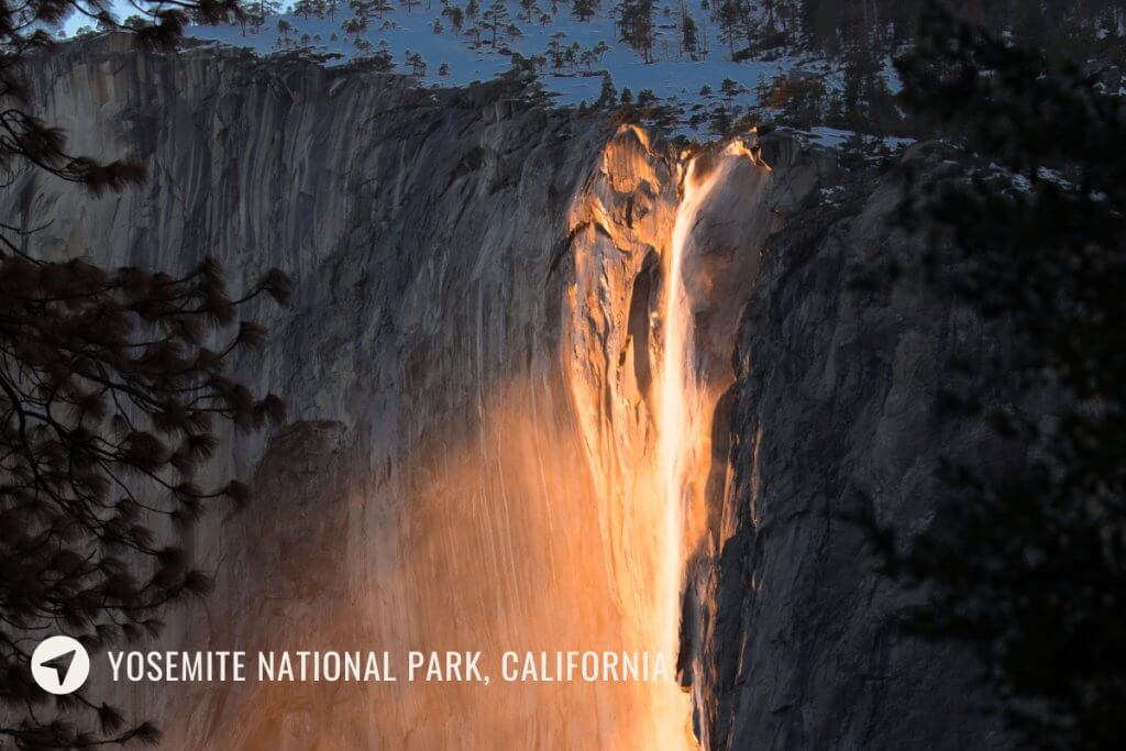 The Firefall natural phenomena occurring in Yosemite national park