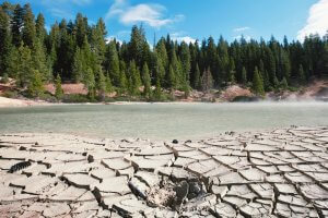 close up or the steaming mudpots at lassen volcanic national park in california