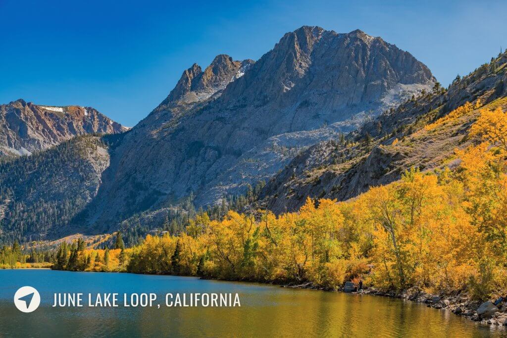 june lake loop circled by golden aspen